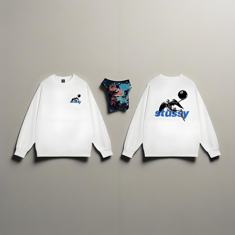 Stussy White Cotton Crewneck Sweatshirt Skull Print Streetwear