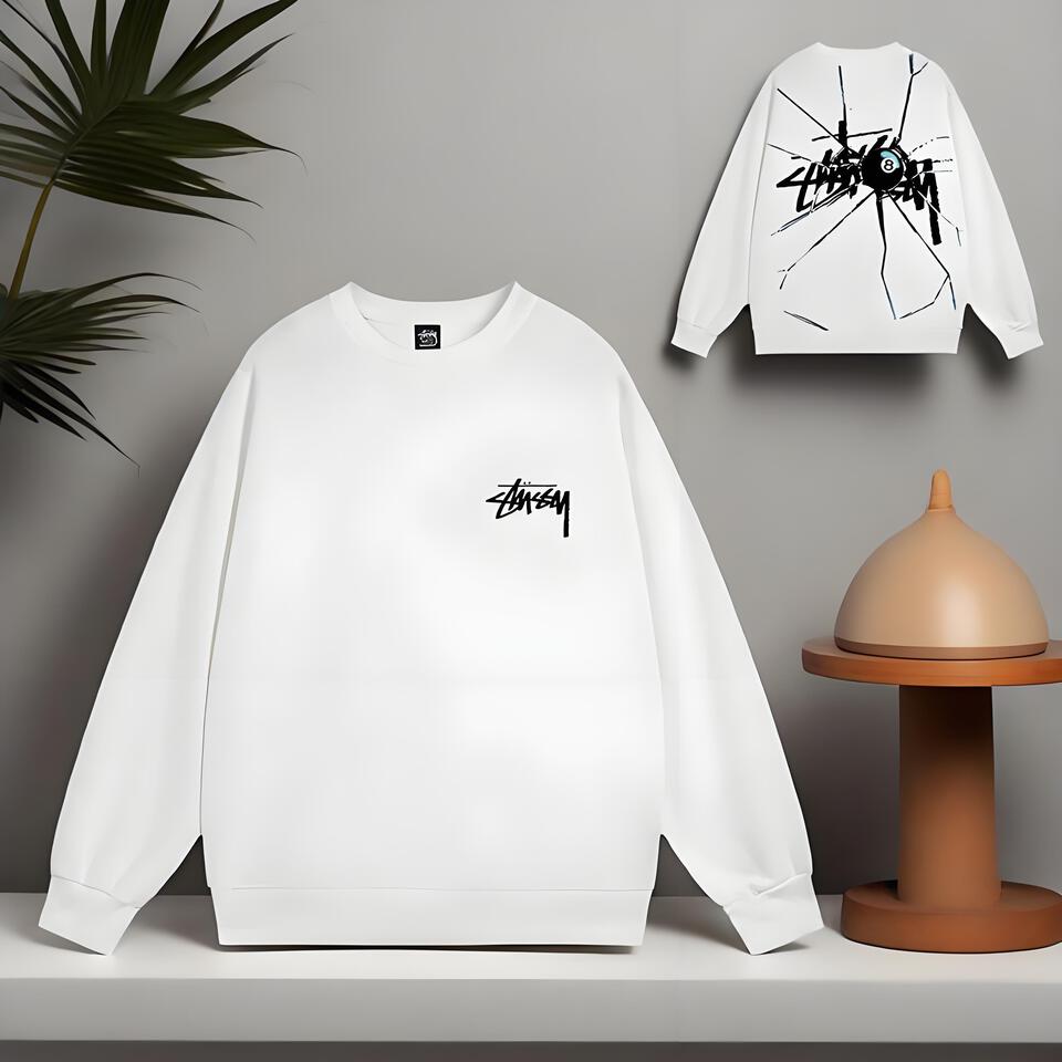 Stussy White Cotton Crewneck Sweatshirt Unisex Streetwear