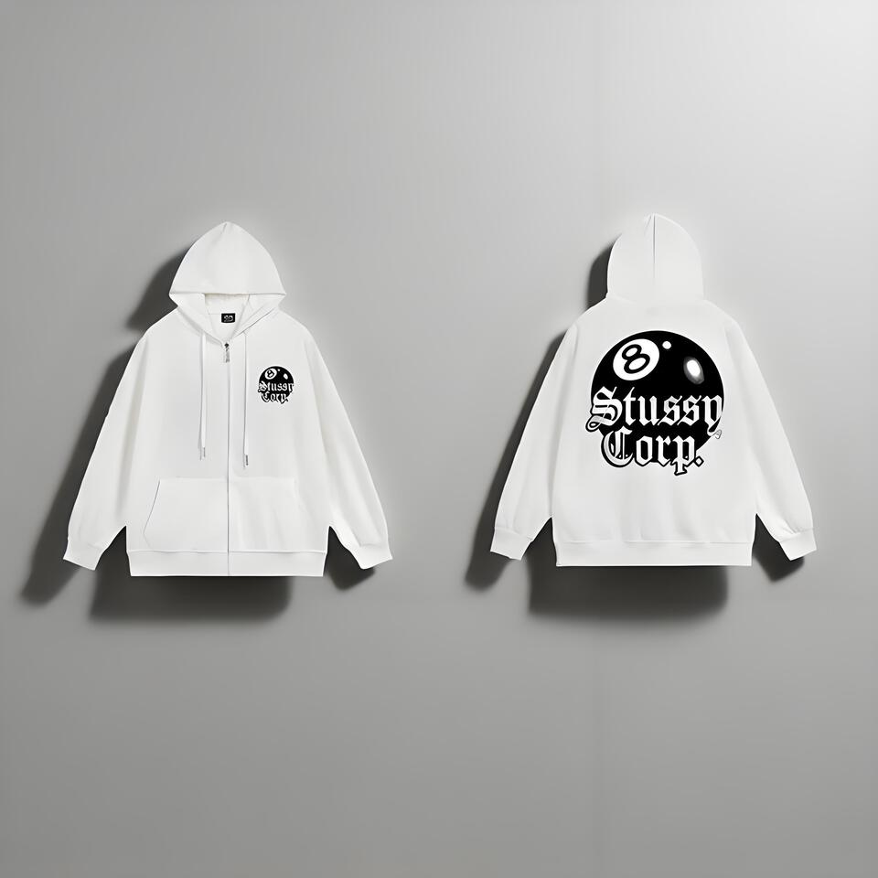 Stussy White Cotton Hoodie Retro Unisex Streetwear