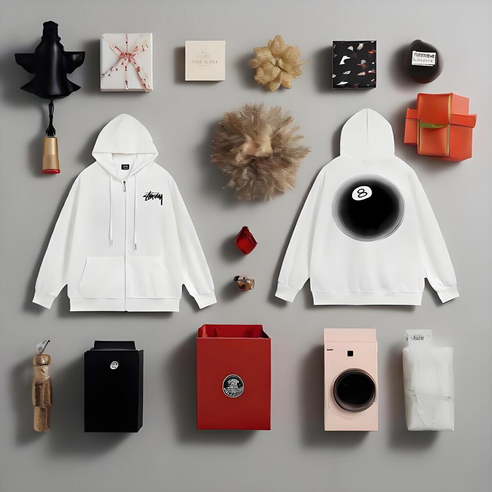 Stussy White Cotton Hoodie Street Loose Embroidered Logo