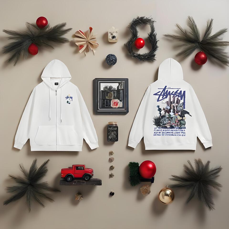 Stussy White Cotton Hoodie Streetwear Graffiti Unisex Oversized