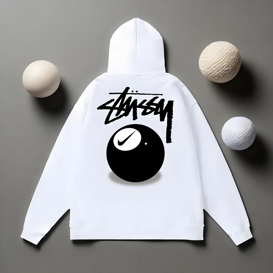 Stussy White Cotton Hoodie Unisex Streetwear Casual Pullover