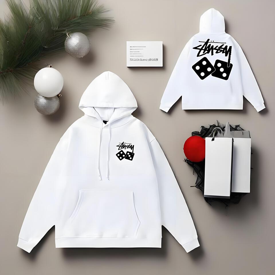 Stussy White Cotton Hoodie Unisex Streetwear Essential