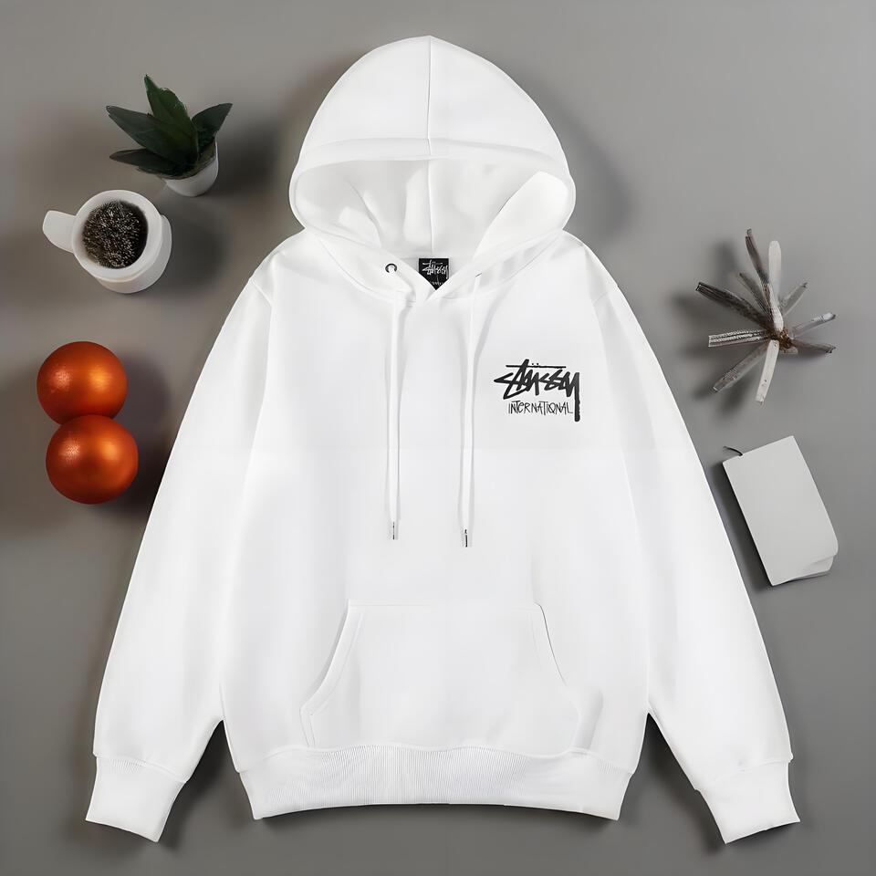 Stussy White Cotton Hoodie Unisex Streetwear Pullover