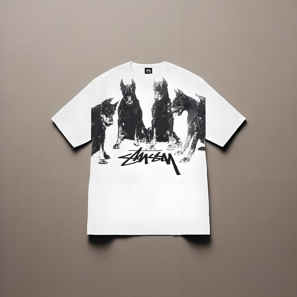 Stussy White Cotton Loose Street Style Print T-Shirt