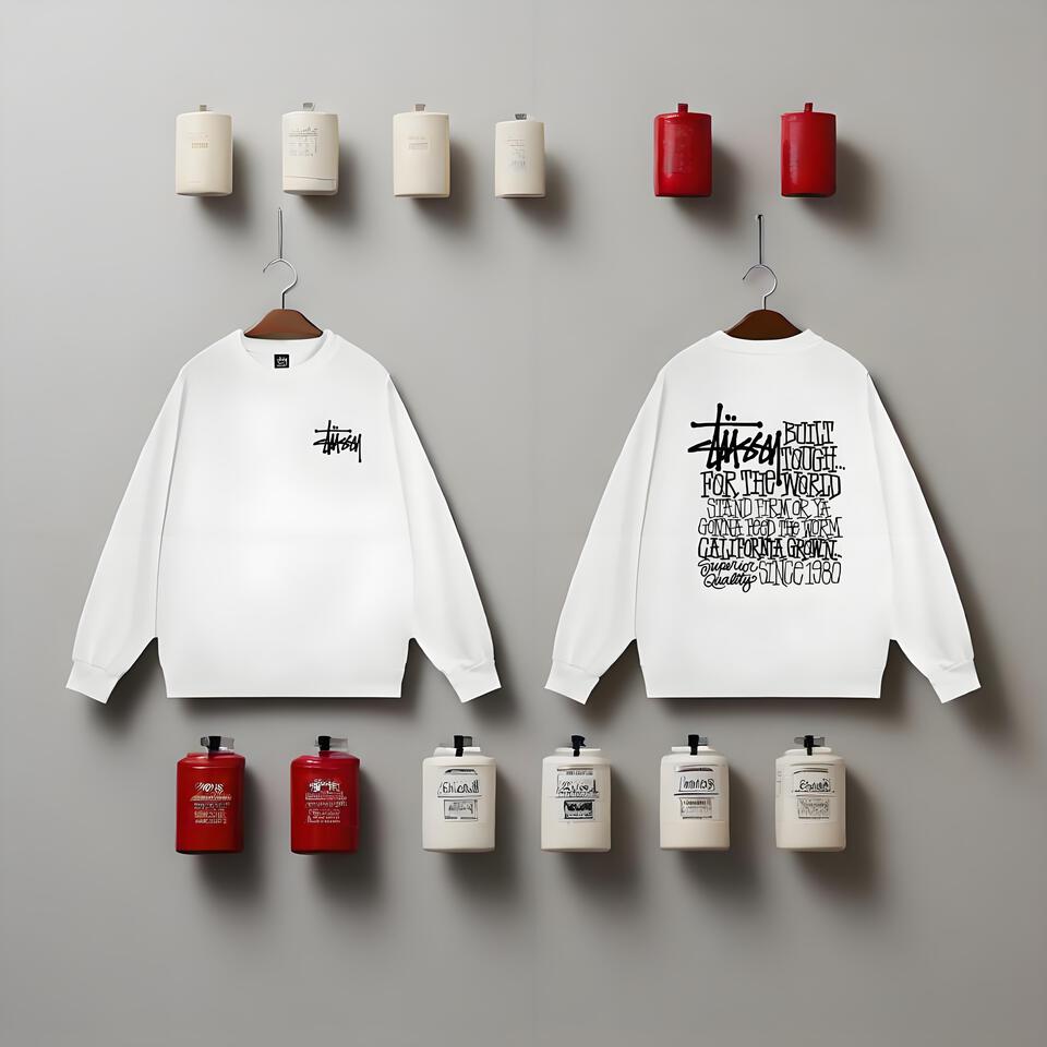 Stussy White Cotton Oversized Crewneck Graffiti Print Sweatshirt