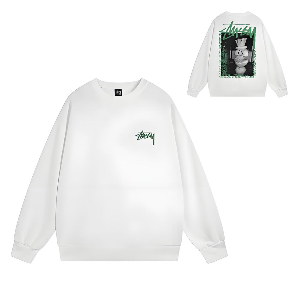 Stussy White Cotton Oversized Street Crewneck Sweatshirt