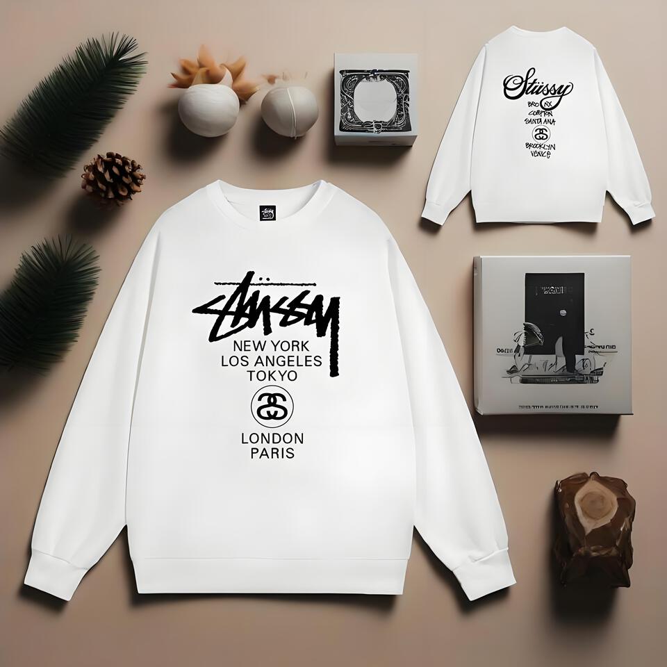Stussy White Cotton Oversized Street Hoodie
