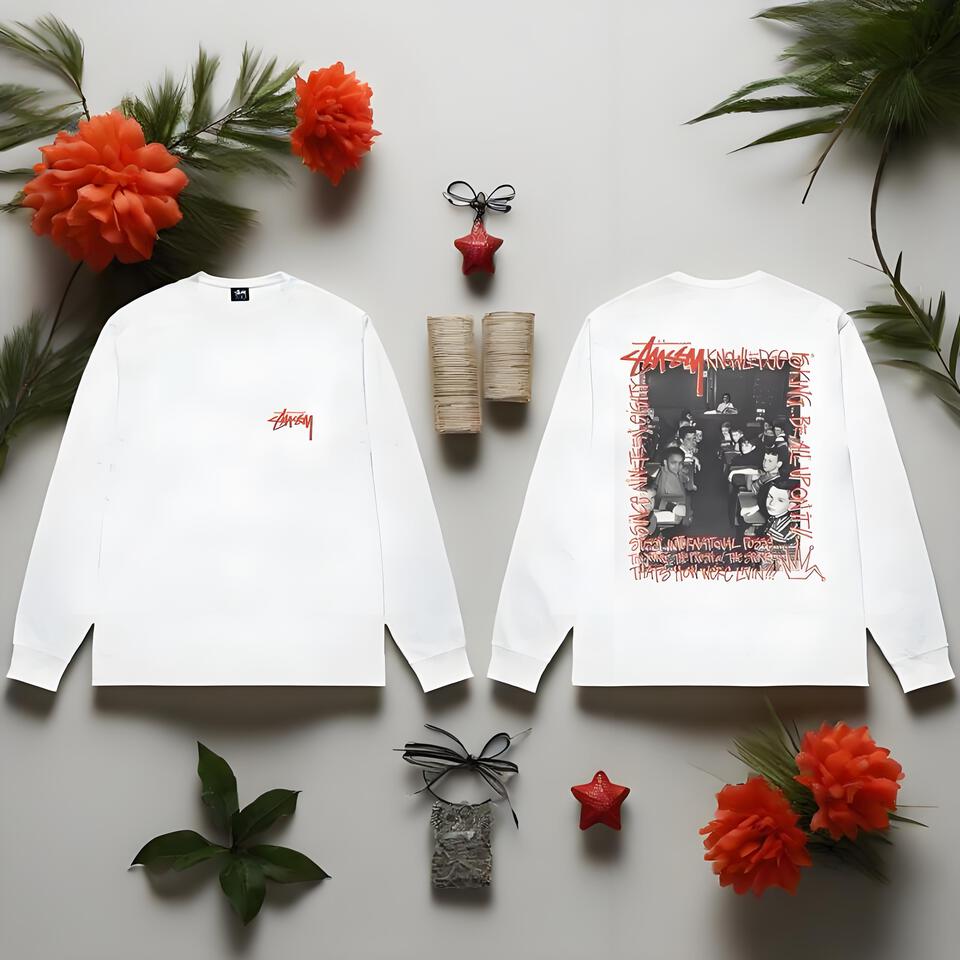 Stussy White Cotton Streetwear Long Sleeve T-Shirt