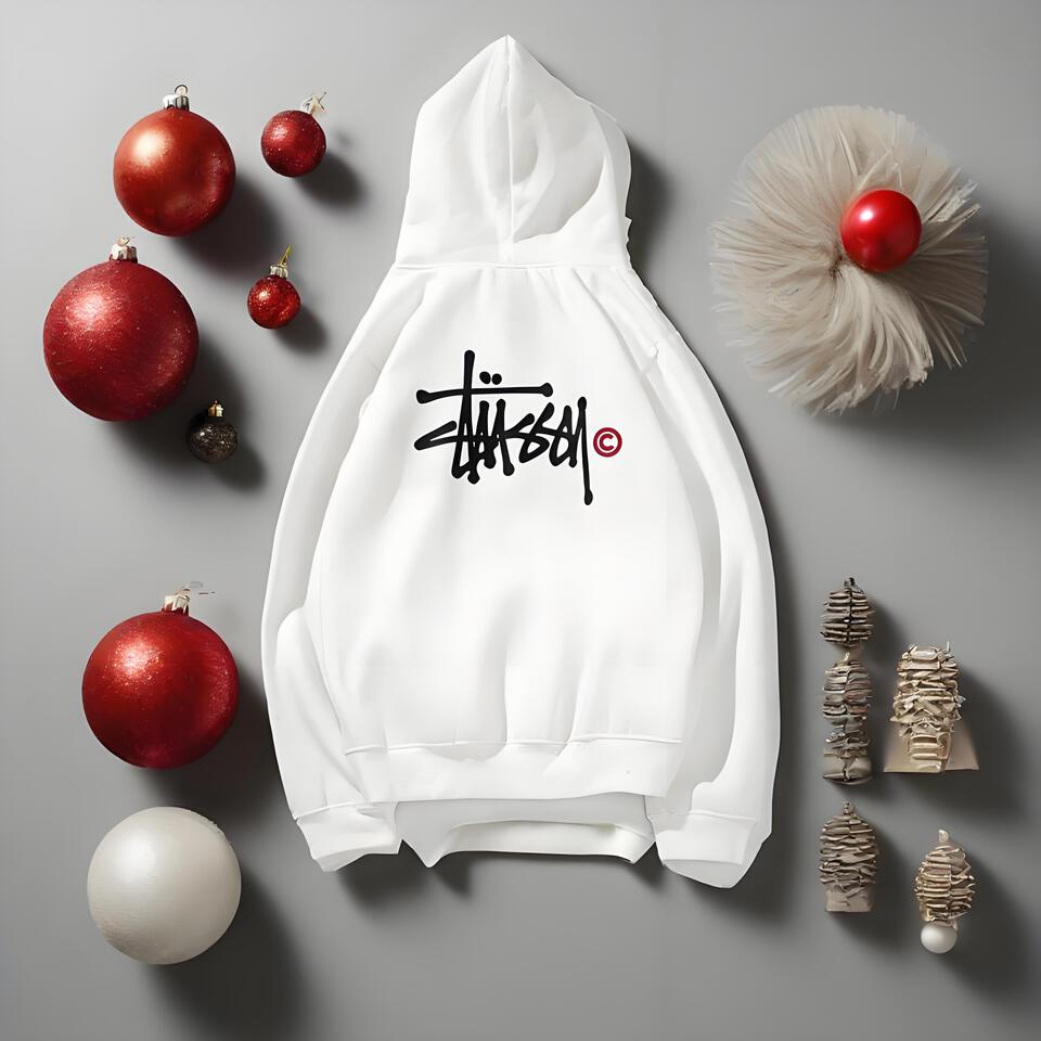 Stussy White Cotton Unisex Hoodie Streetwear Essential