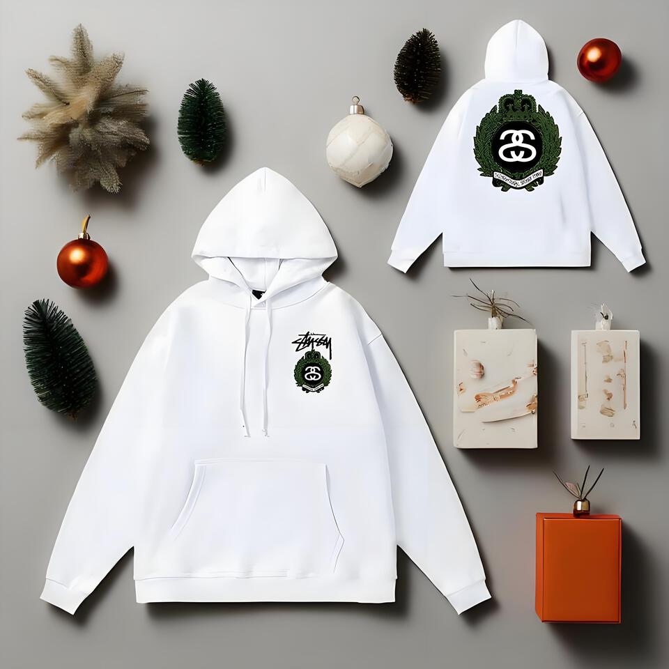 Stussy White Emblem Cotton Hooded Sweatshirt
