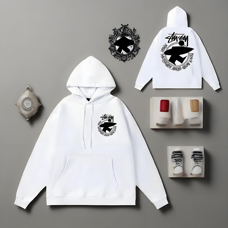 Stussy White Hooded Sweatshirt Men'S Casual Pullover