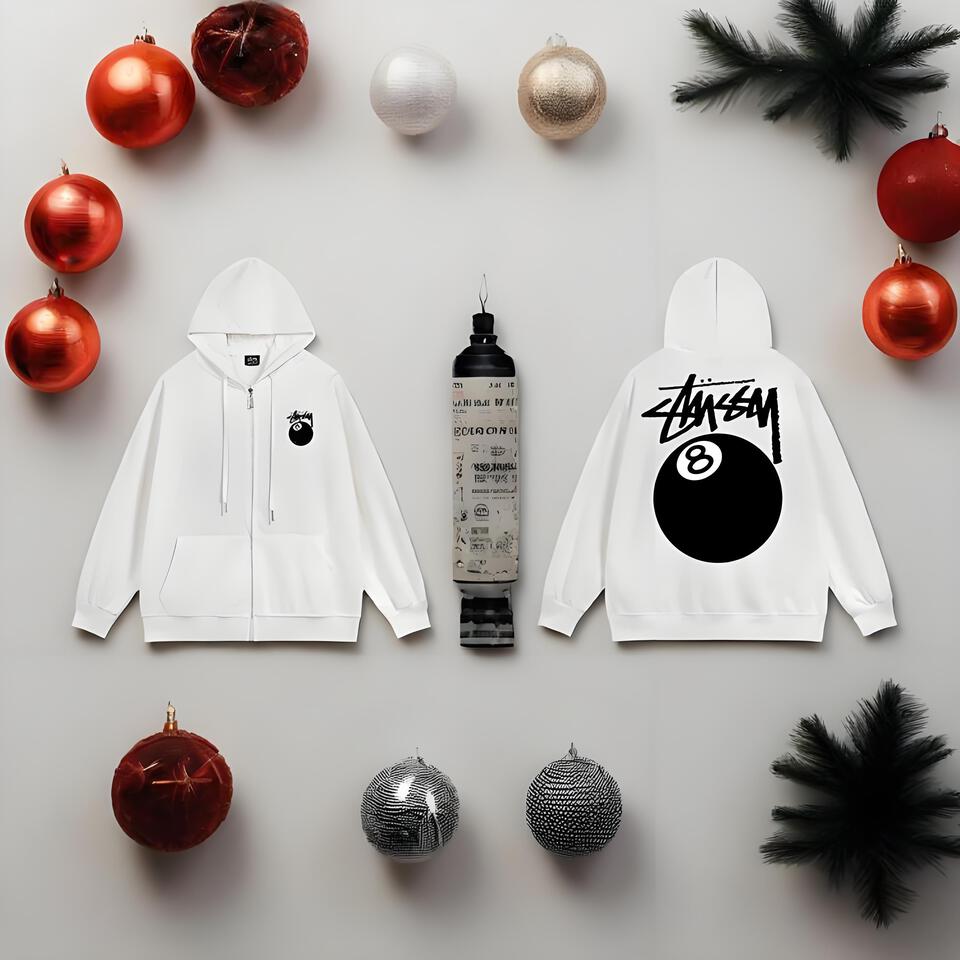 Stussy White Hooded Zip-Up Sweatshirt
