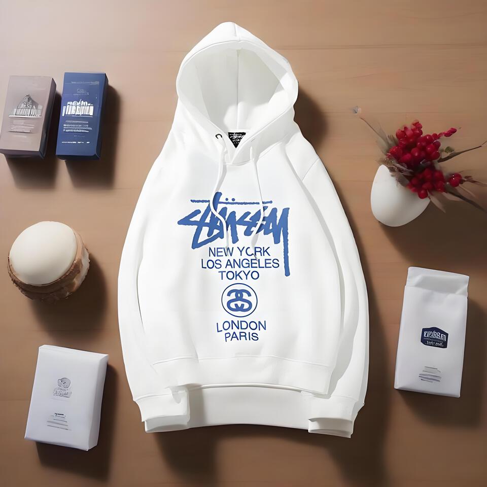Stussy White Hoodie Cotton Graffiti Print Streetwear Unisex