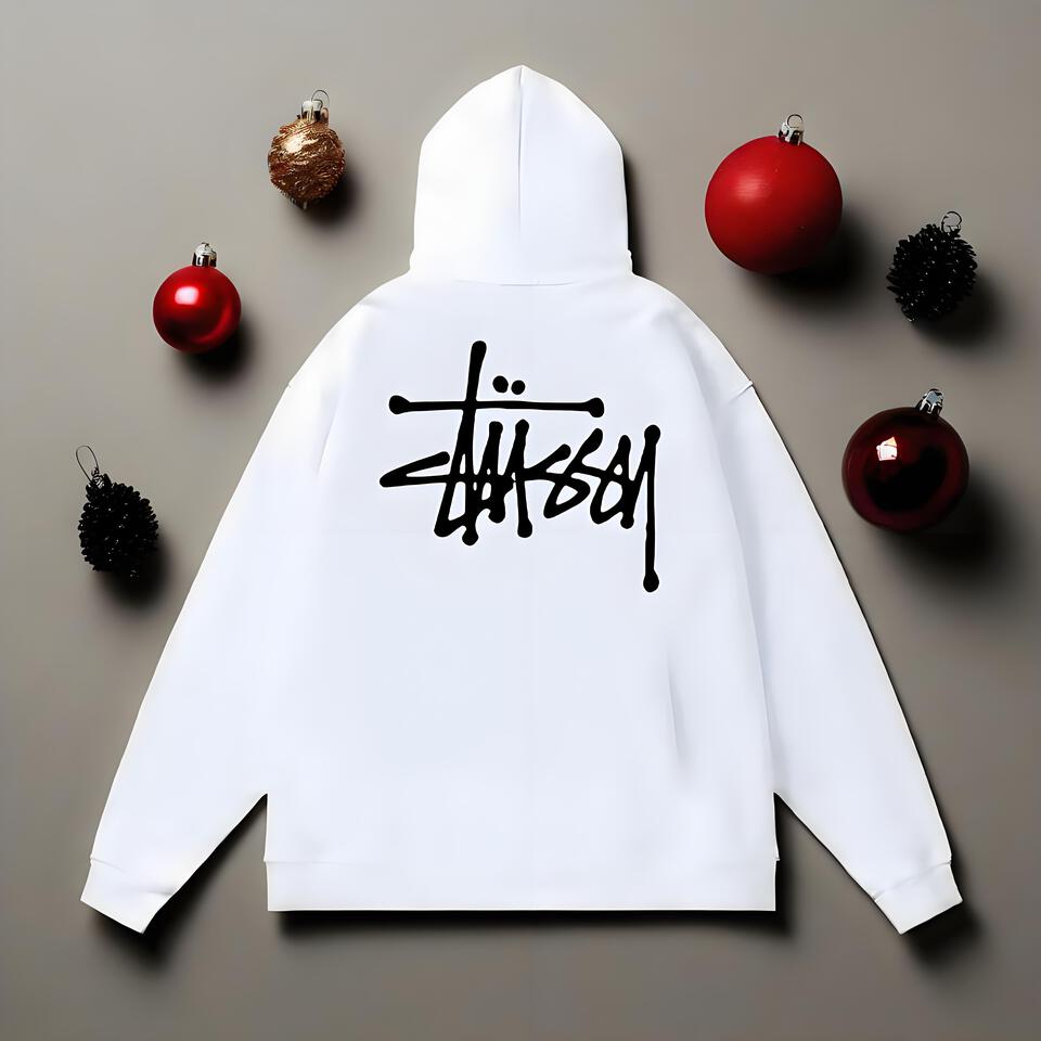 Stussy White Hoodie Cotton Graffiti Streetwear Unisex Loose Fit