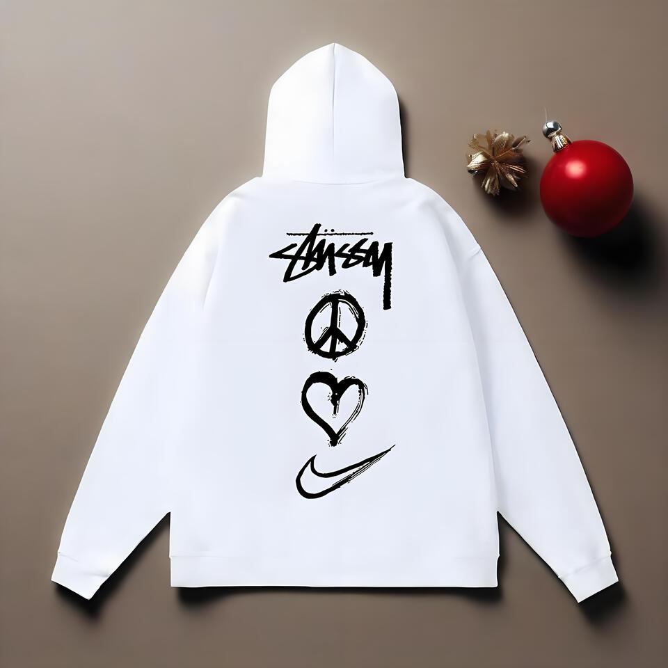 Stussy White Hoodie Streetwear Essential Cotton Blend