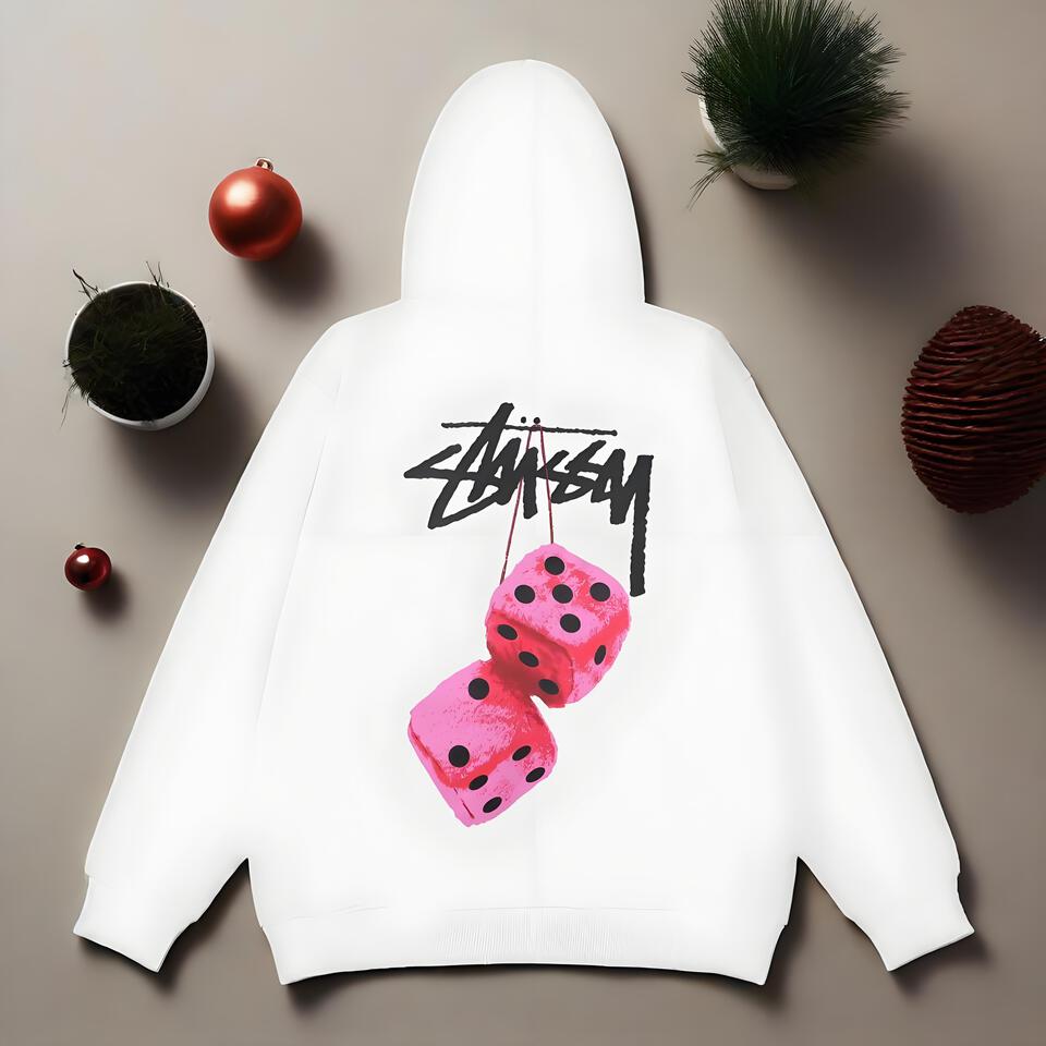 Stussy White Hoodie Unisex Cotton Classic Logo Streetwear