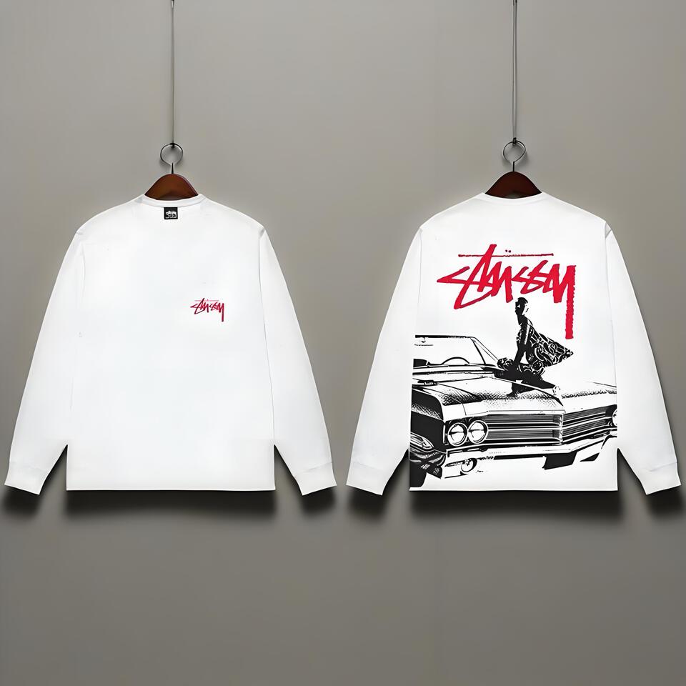Stussy White Long Sleeve Tee Street Print Unisex Cotton