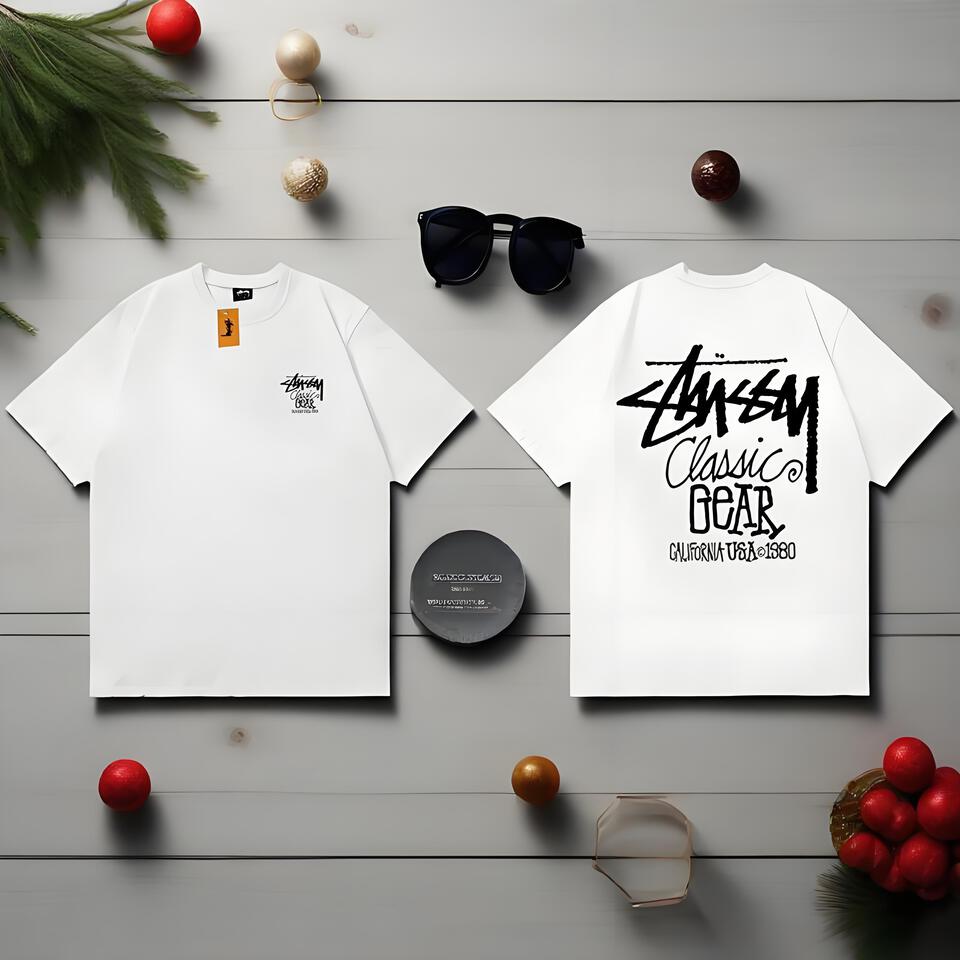 Stussy White Loose Cotton Classic Street Style T-Shirt