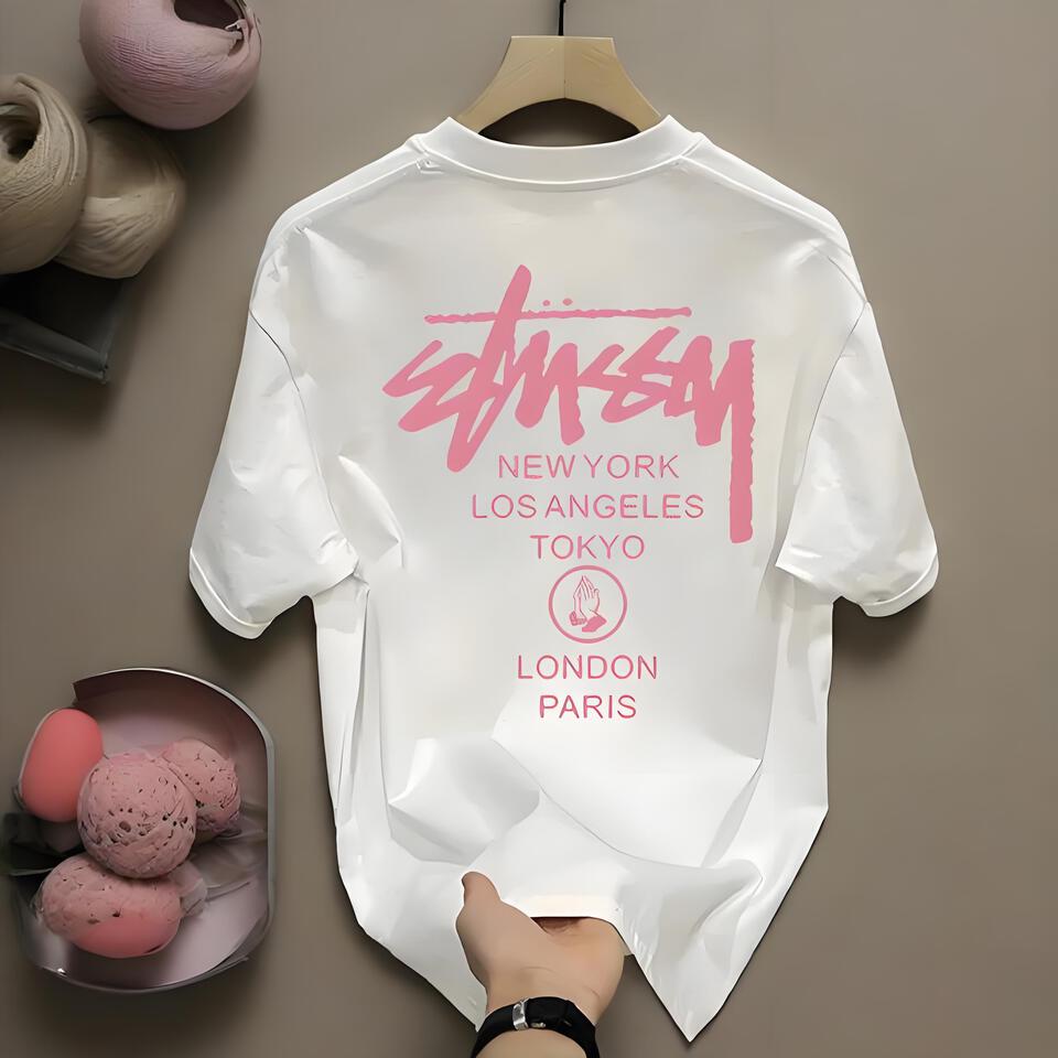 Stussy White Loose Cotton Graffiti Street T-Shirt