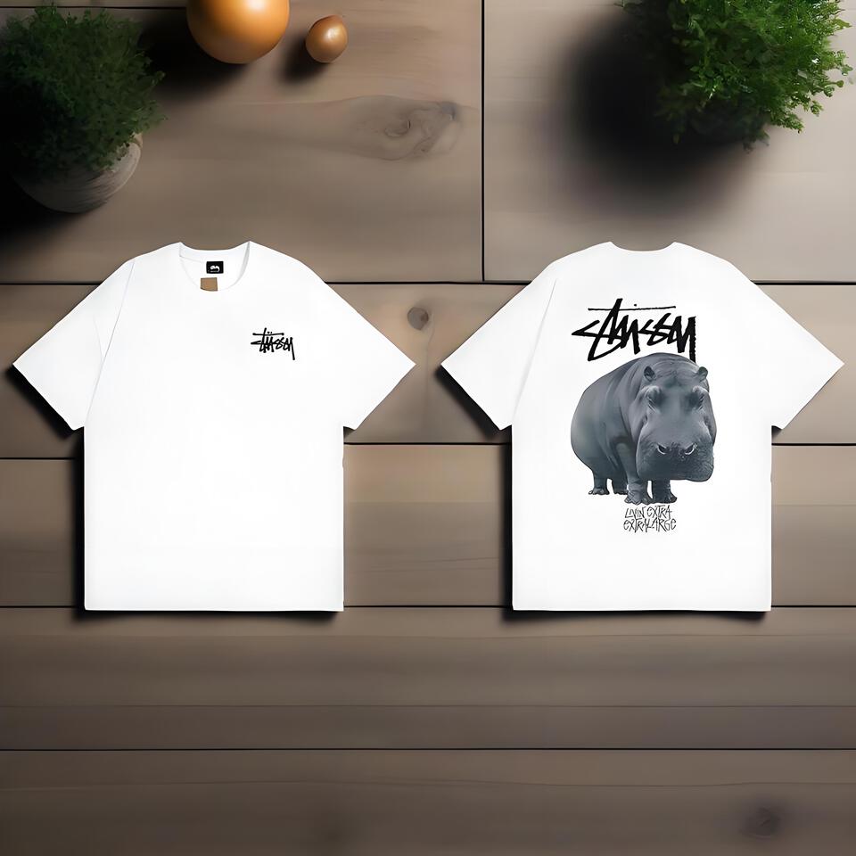 Stussy White Loose Cotton Street Print Unisex T-Shirt