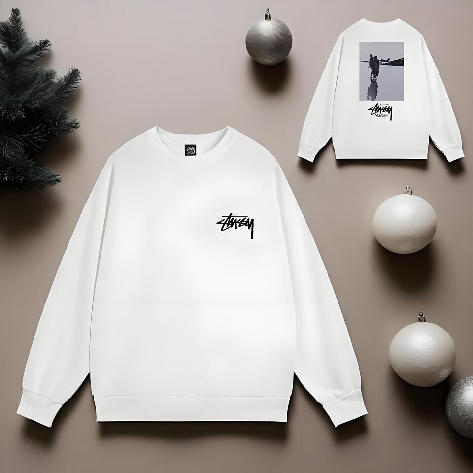 Stussy White Loose Fit Cotton Graphic Hoodie Unisex Streetwear