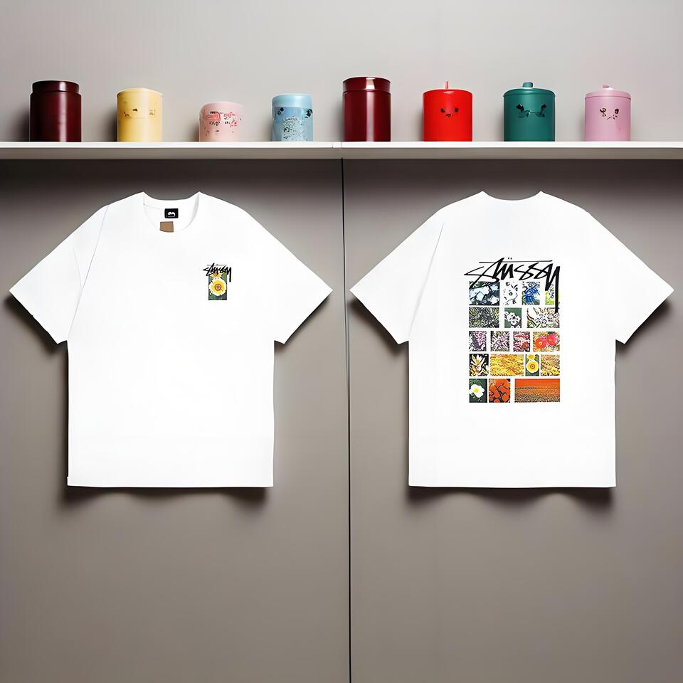 Stussy White Oversized Cotton Crewneck T-Shirt