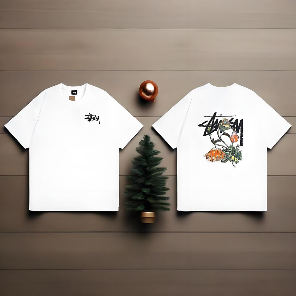 Stussy White Oversized Cotton T-Shirt Street Print