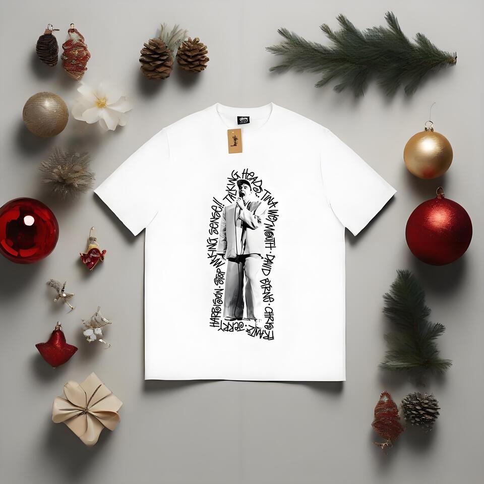 Stussy White Print Loose Cotton T-Shirt