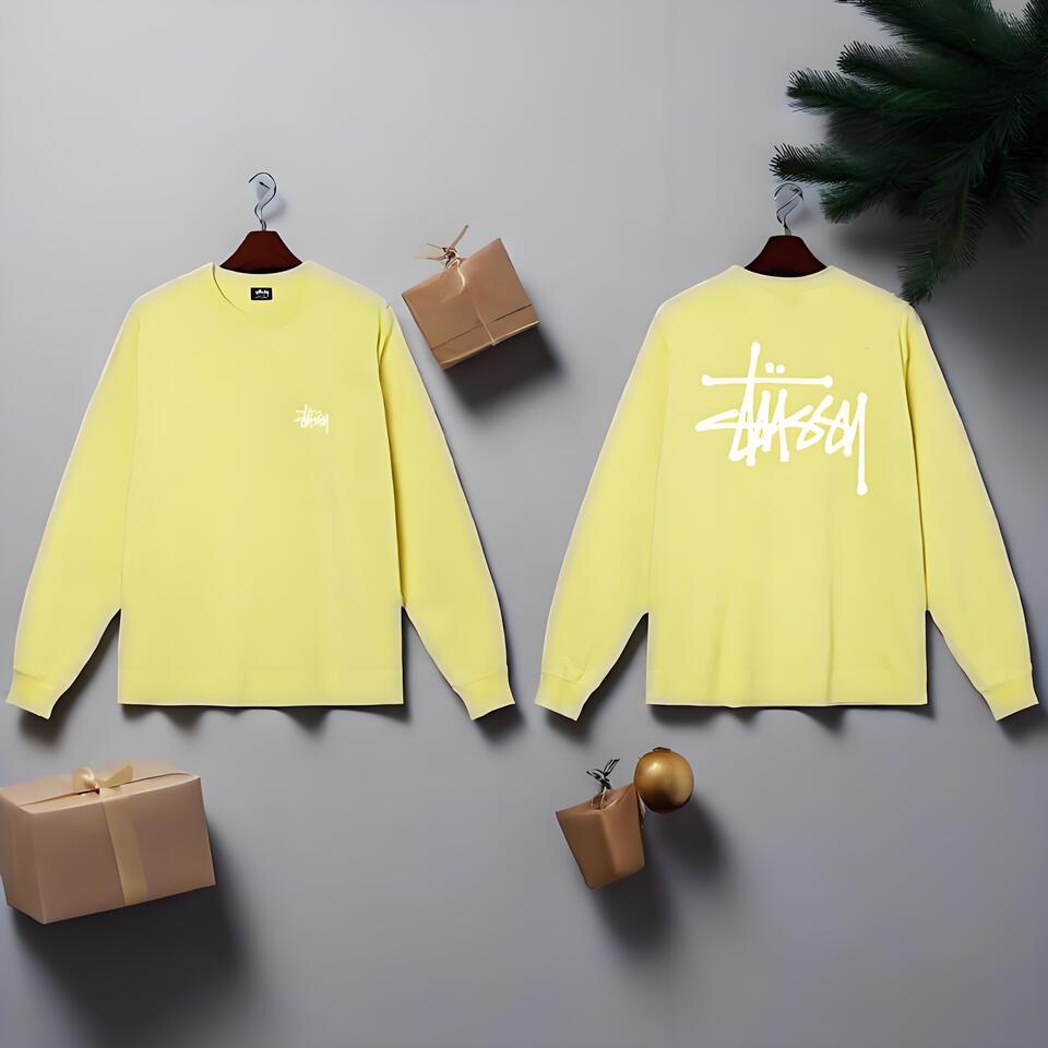 Stussy Yellow Long Sleeve Graffiti Cotton Tee Unisex Streetwear