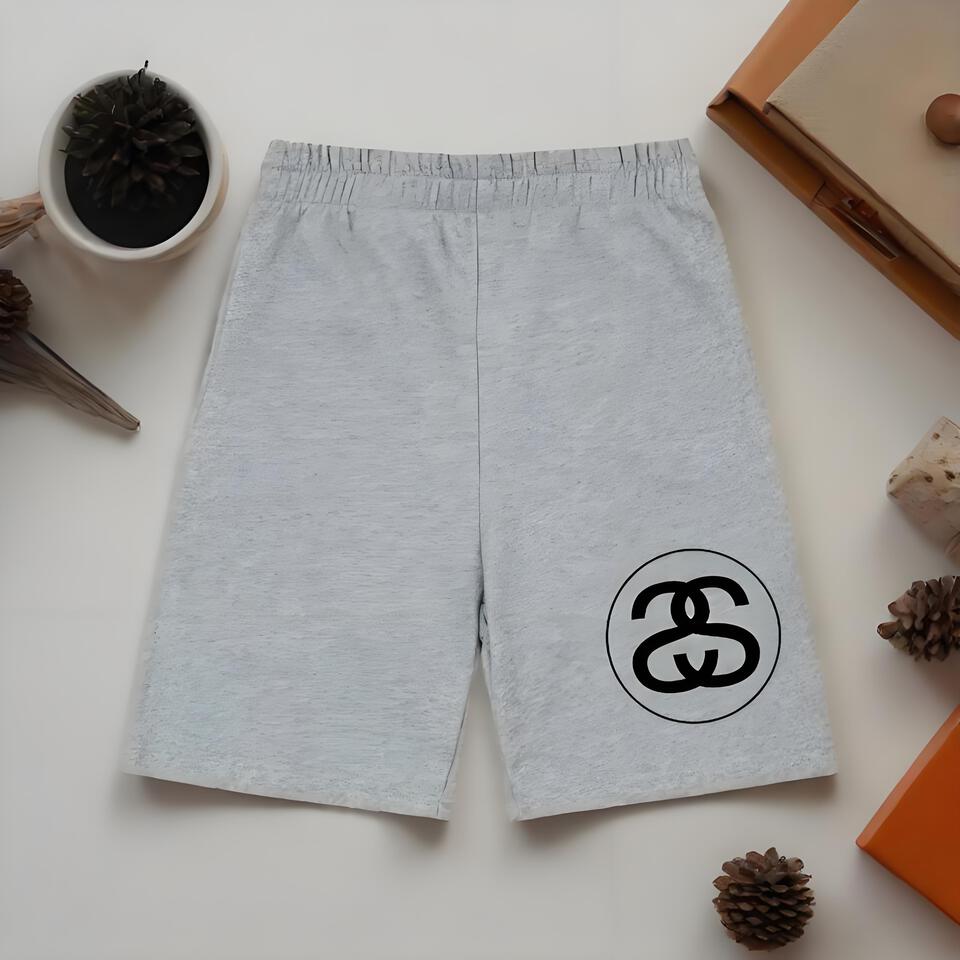 SUPERTOFU Grey Cotton Shorts with Double S Logo - Minimalist Streetwear Style
