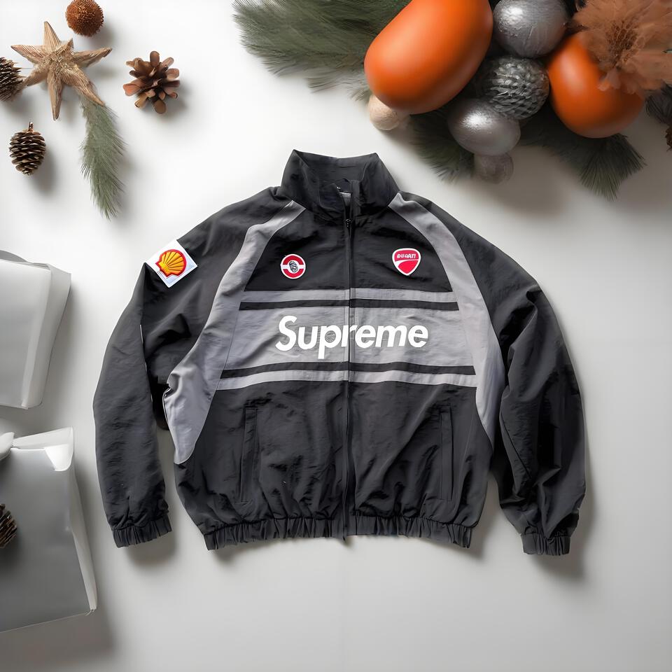 Supreme Black And Gray Windbreaker Streetwear Sports Jacket
