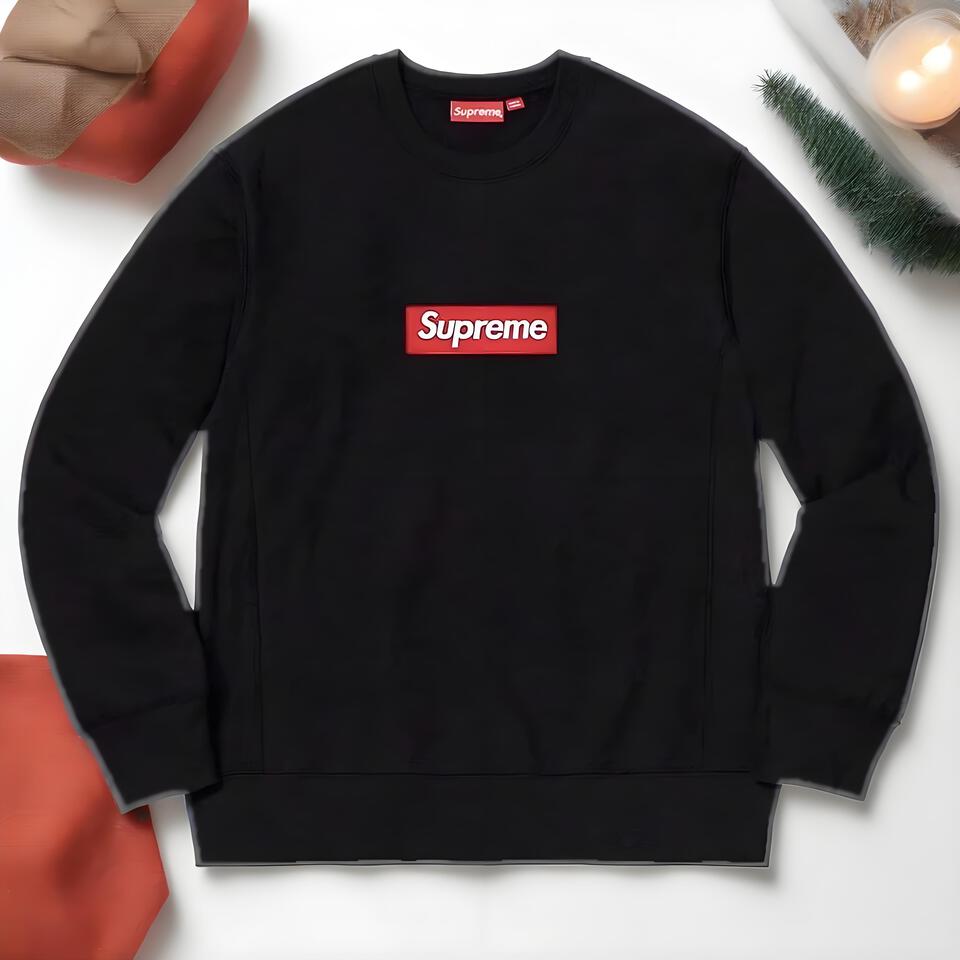 Supreme Black Cotton Box Logo Crewneck Sweatshirt