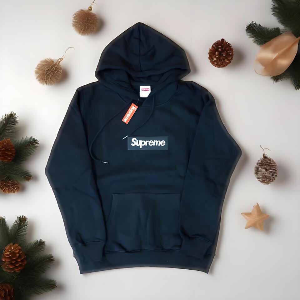 Supreme Black Cotton Box Logo Hooded Sweatshirt