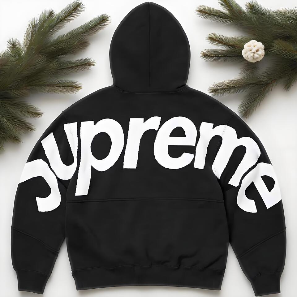 Supreme Black Cotton Classic Logo Hooded Sweatshirt