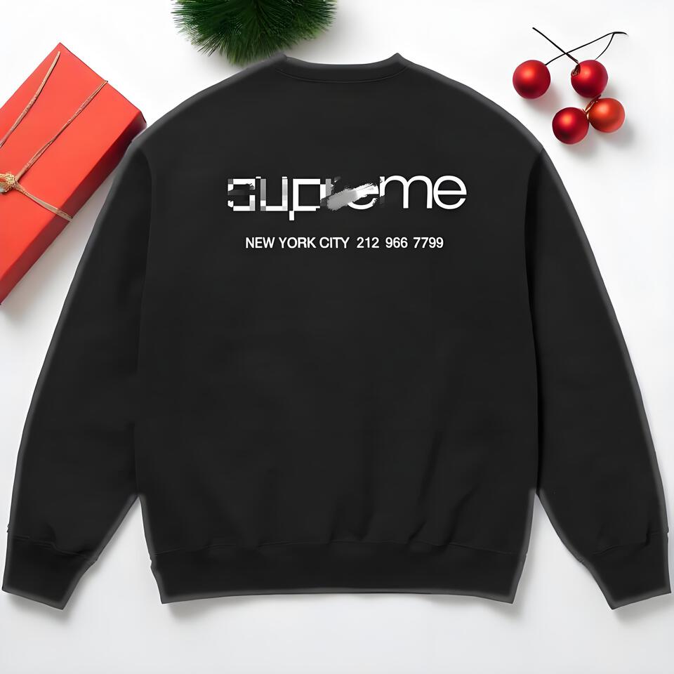 Supreme Black Cotton Crewneck Streetwear Unisex Hoodie