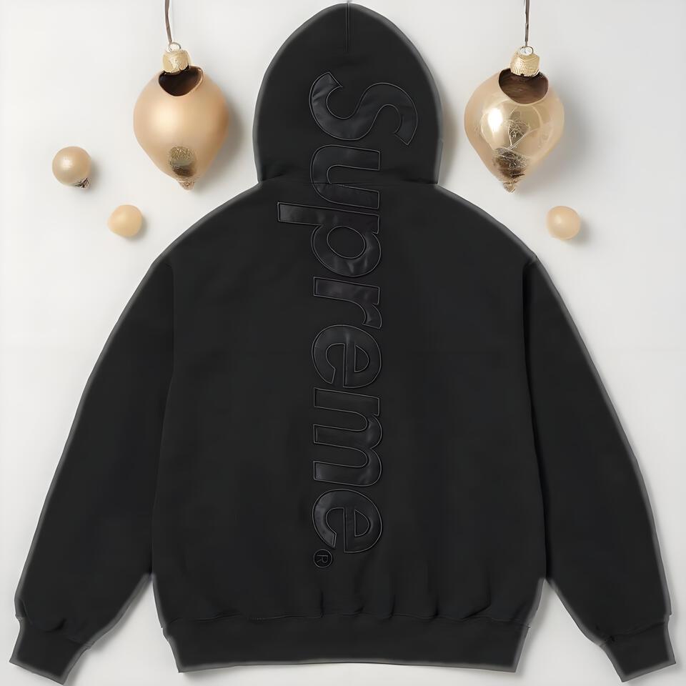 Supreme Black Cotton Embroidered Hoodie