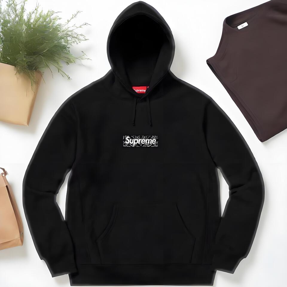 Supreme Black Cotton Hooded Sweatshirt