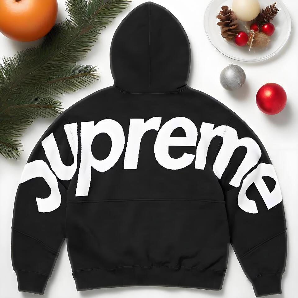 Supreme Black Cotton Hooded Sweatshirt