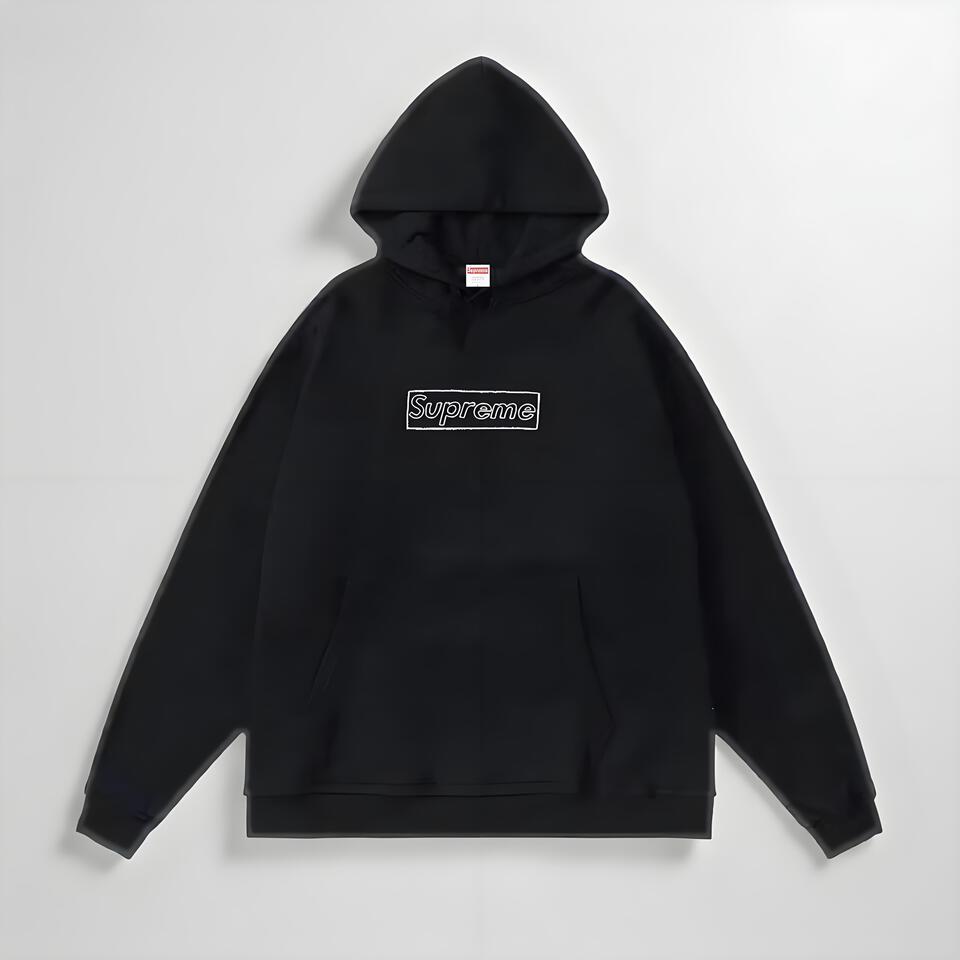 Supreme Black Cotton Hooded Sweatshirt