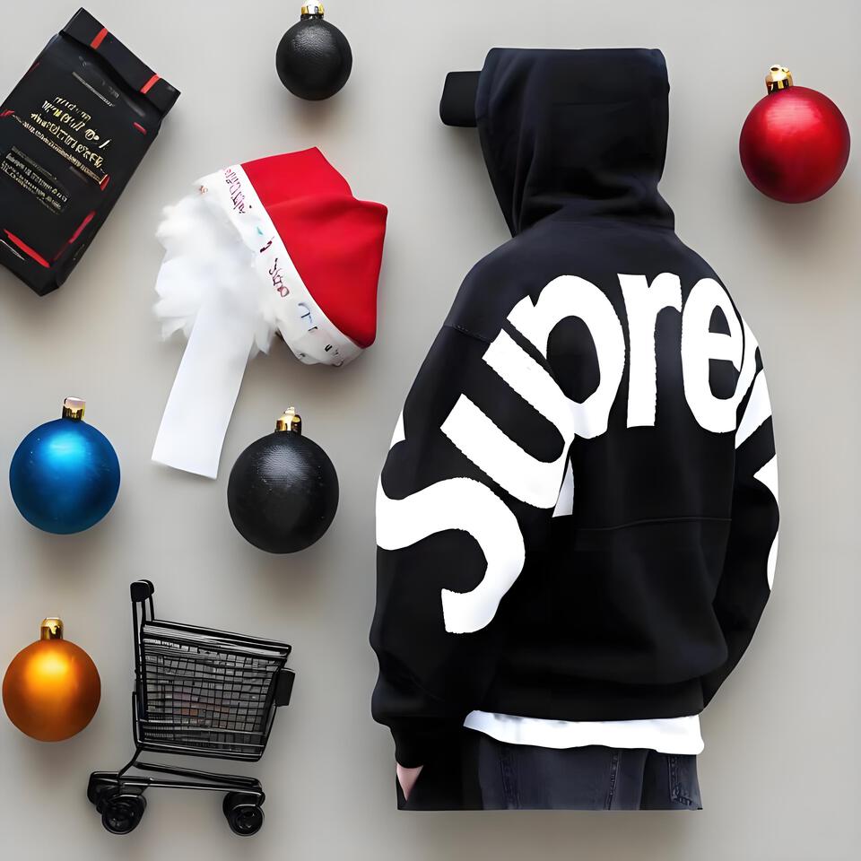 Supreme Black Cotton Hooded Sweatshirt