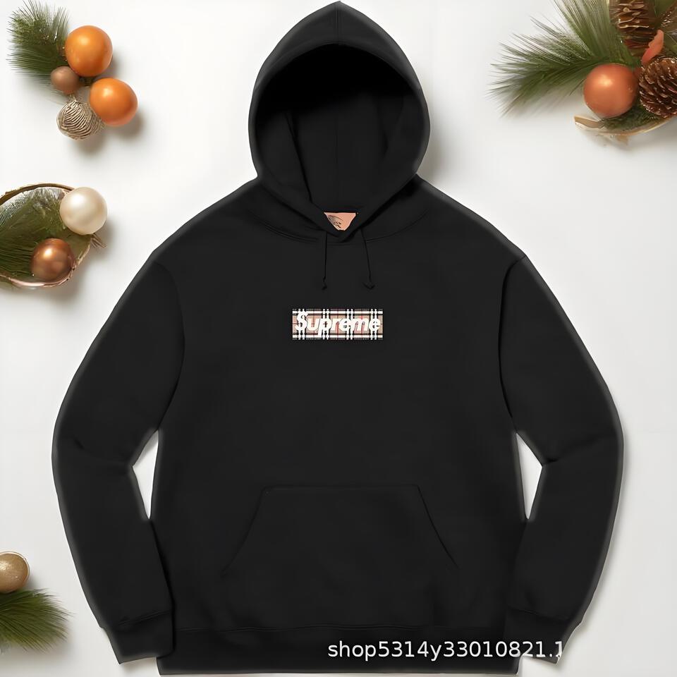 Supreme Black Cotton Hoodie Classic Logo Streetwear