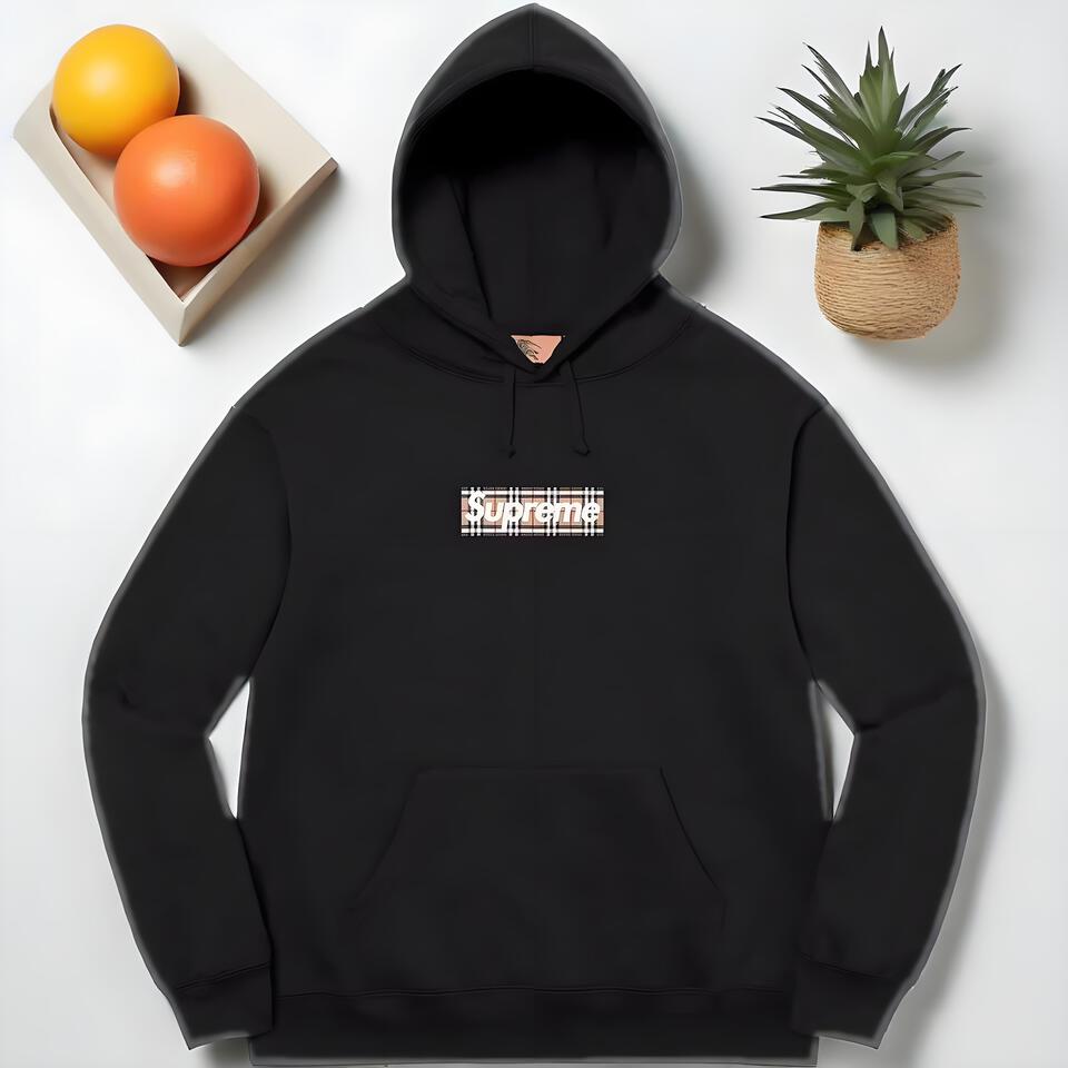 Supreme Black Cotton Hoodie Streetwear