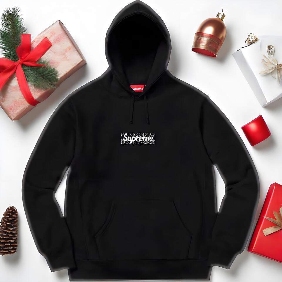 Supreme Black Cotton Hoodie Unisex Street Casual