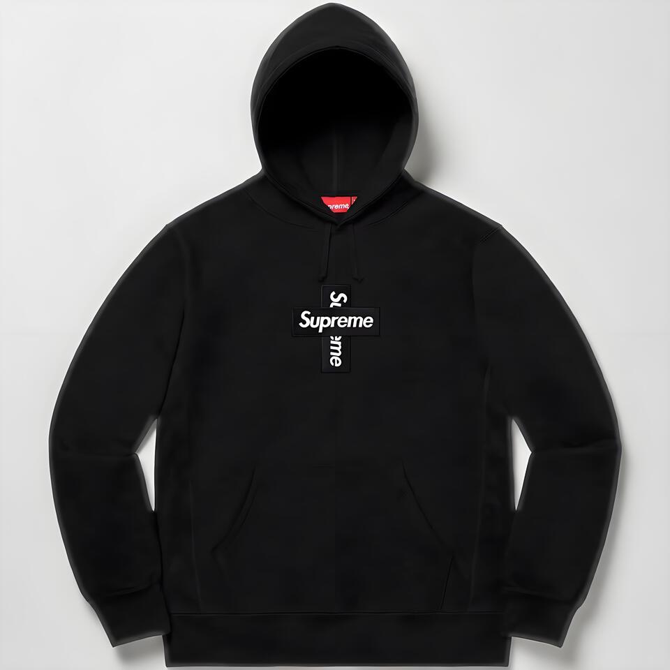 Supreme Black Cotton Hoodie Unisex Streetwear