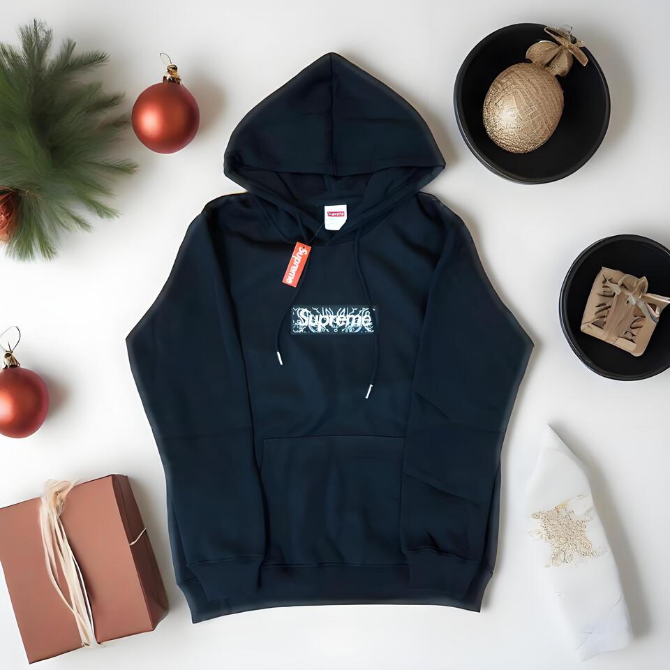 Supreme Black Cotton Hoodie Unisex Streetwear