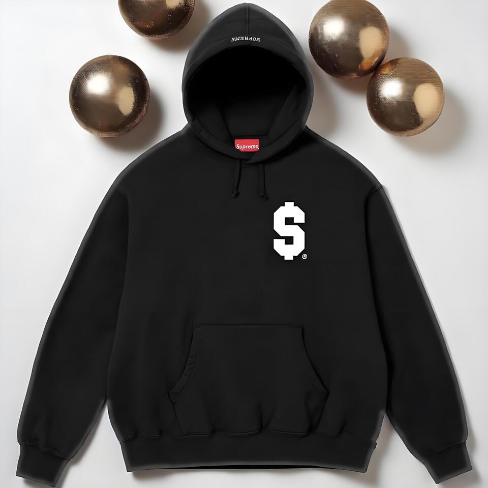 Supreme Black Cotton Hoodie Unisex Streetwear
