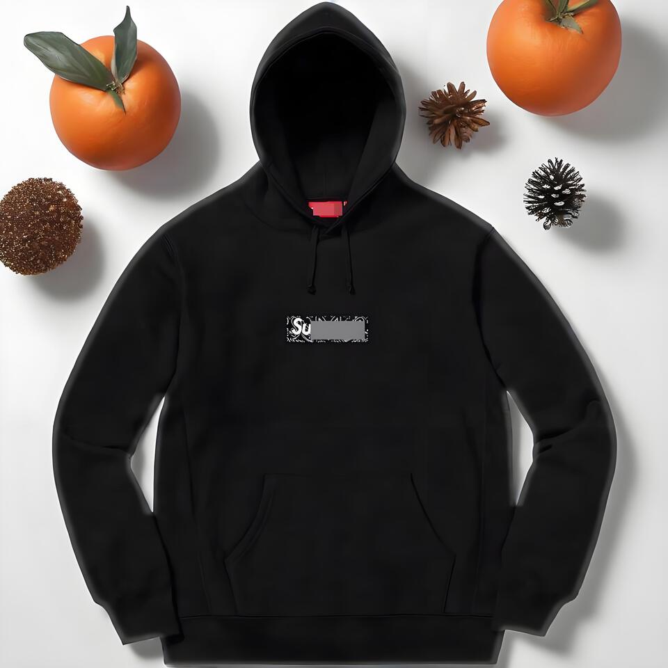 Supreme Black Cotton Hoodie Unisex Streetwear Style