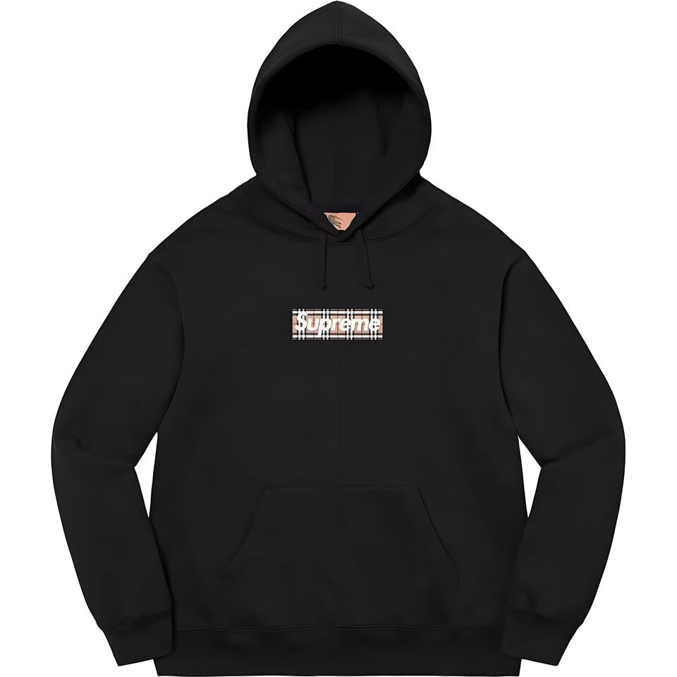 Supreme Black Cotton Hoodie Vintage Plaid Streetwear