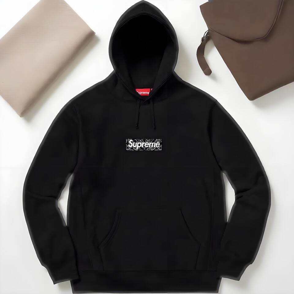 Supreme Black Cotton Hoodie With Street Style Print